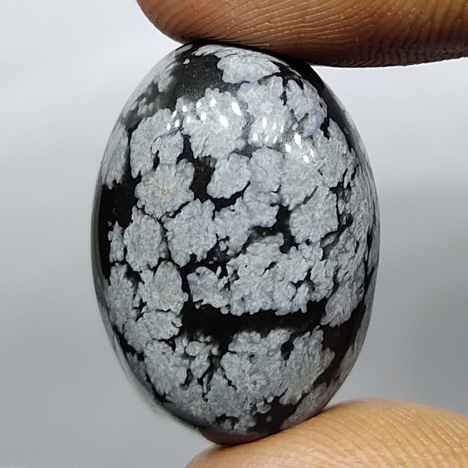 25.35 ct Natural Snow Flake Obsidian: Natural Snow Flake Obsidian with an exact weight is 25.35 ct.Top Quality stone