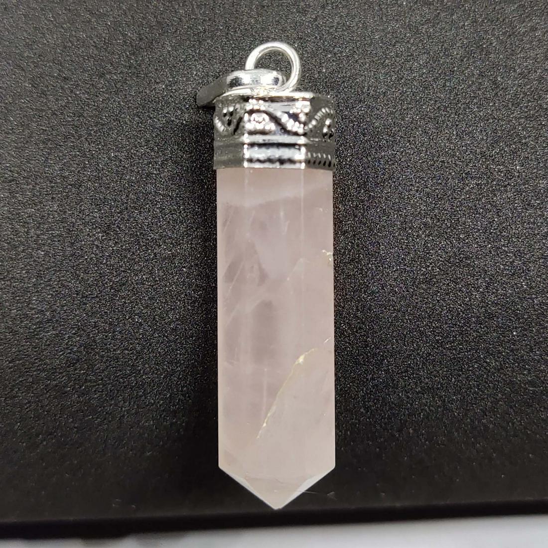 36.35 ct Natural Rose Quartz Pencil Pendant with Silver (1 of 2)