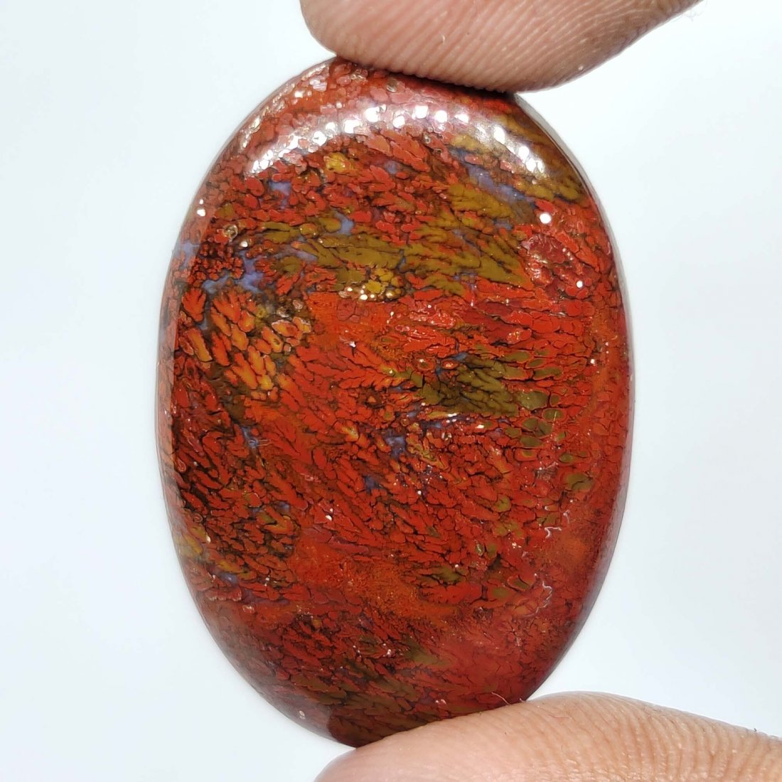 41.70 ct Natural Red Dinosaur Bone Jasper: All the stones listed are 100% natural and rarely selected from a big quantity lot also these are of very high quality. BID WITH CONFIDENCE!!! DIMENSIONS : 35X22X6 mm