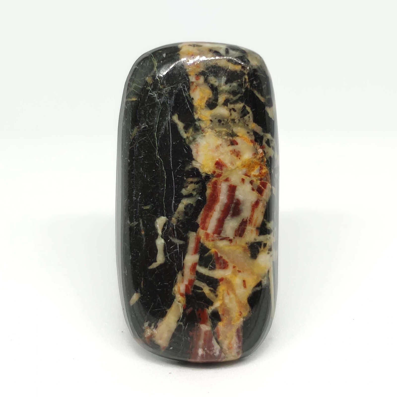18.90 ct Natural Picasso Jasper: All the stones listed are 100% natural and rarely selected from a big quantity lot also these are of very high quality. BID WITH CONFIDENCE!!! DIMENSIONS : 28X14X4 mm