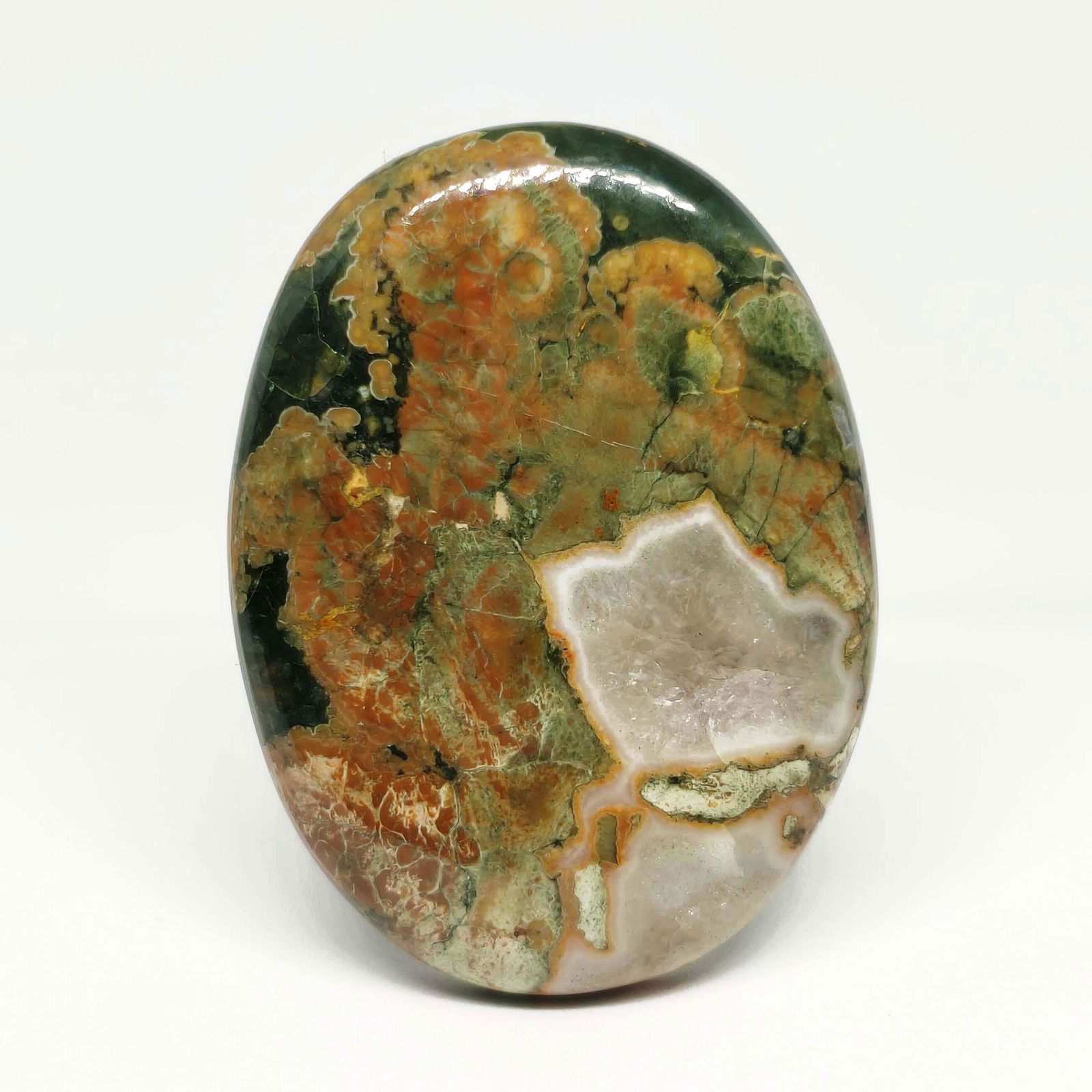 97.65 ct Natural Rain Forest Rhyolite Jasper: All the stones listed are 100% natural and rarely selected from a big quantity lot also these are of very high quality. BID WITH CONFIDENCE!!! DIMENSIONS : 46X34X7 mm
