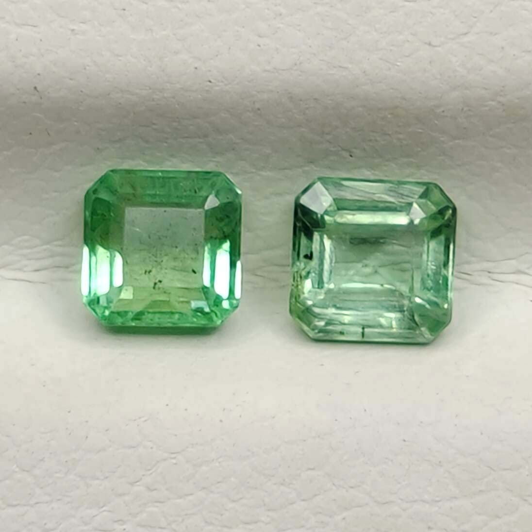 0.70 ct Natural Zambian Emerald Pair: Gemstones: Natural EmeraldCarat Weights: 0.70 ct Size/Dimensions:4 X 4 X 3 mm ApproxTreatment : Colorless Oil