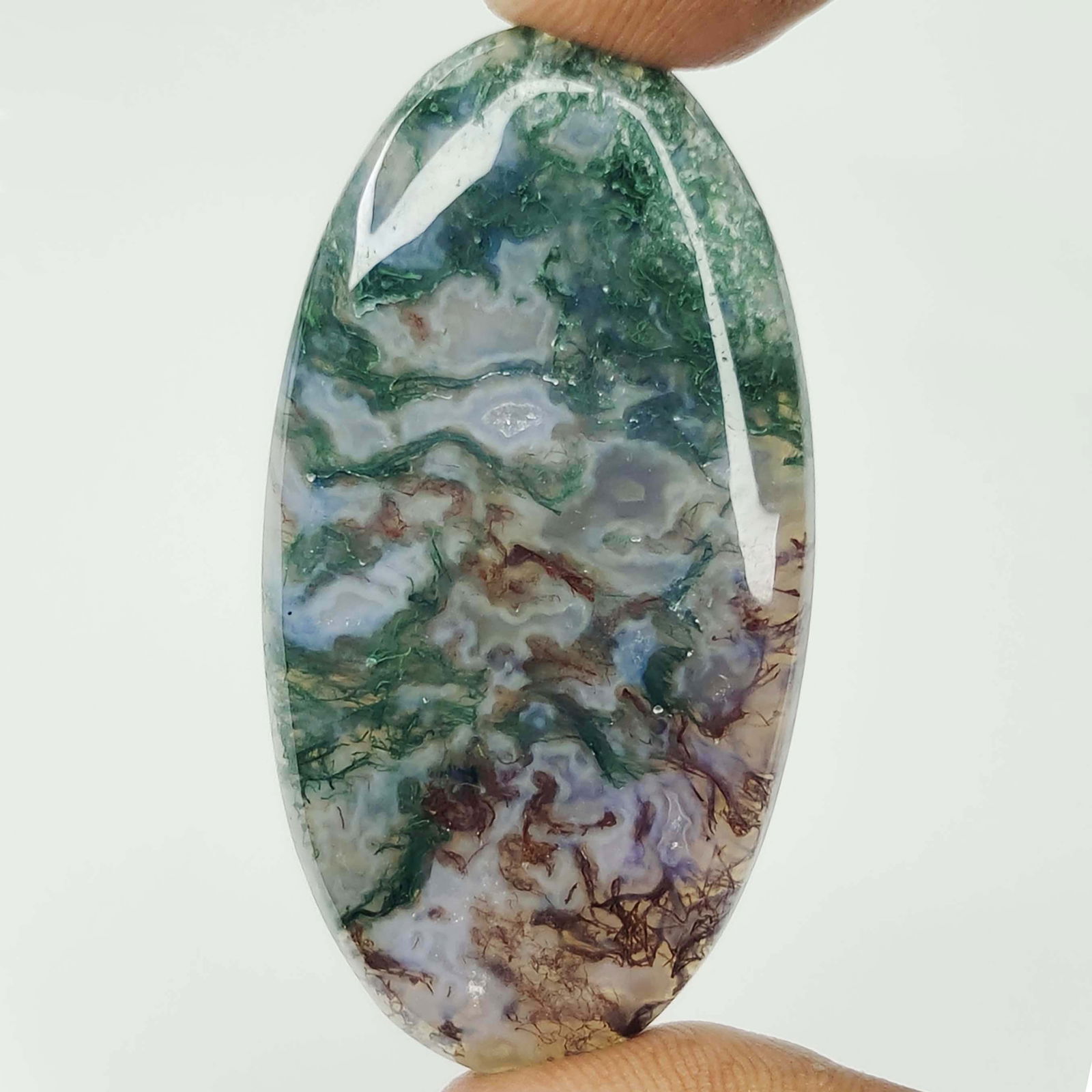 66.40 Ct Natural Moss Agate: Gemstones: Natural Moss Agate /Carat Weights: 66.40 ct /Size or Dimensions: 50 X 25 X 6 mm /Treatment: No