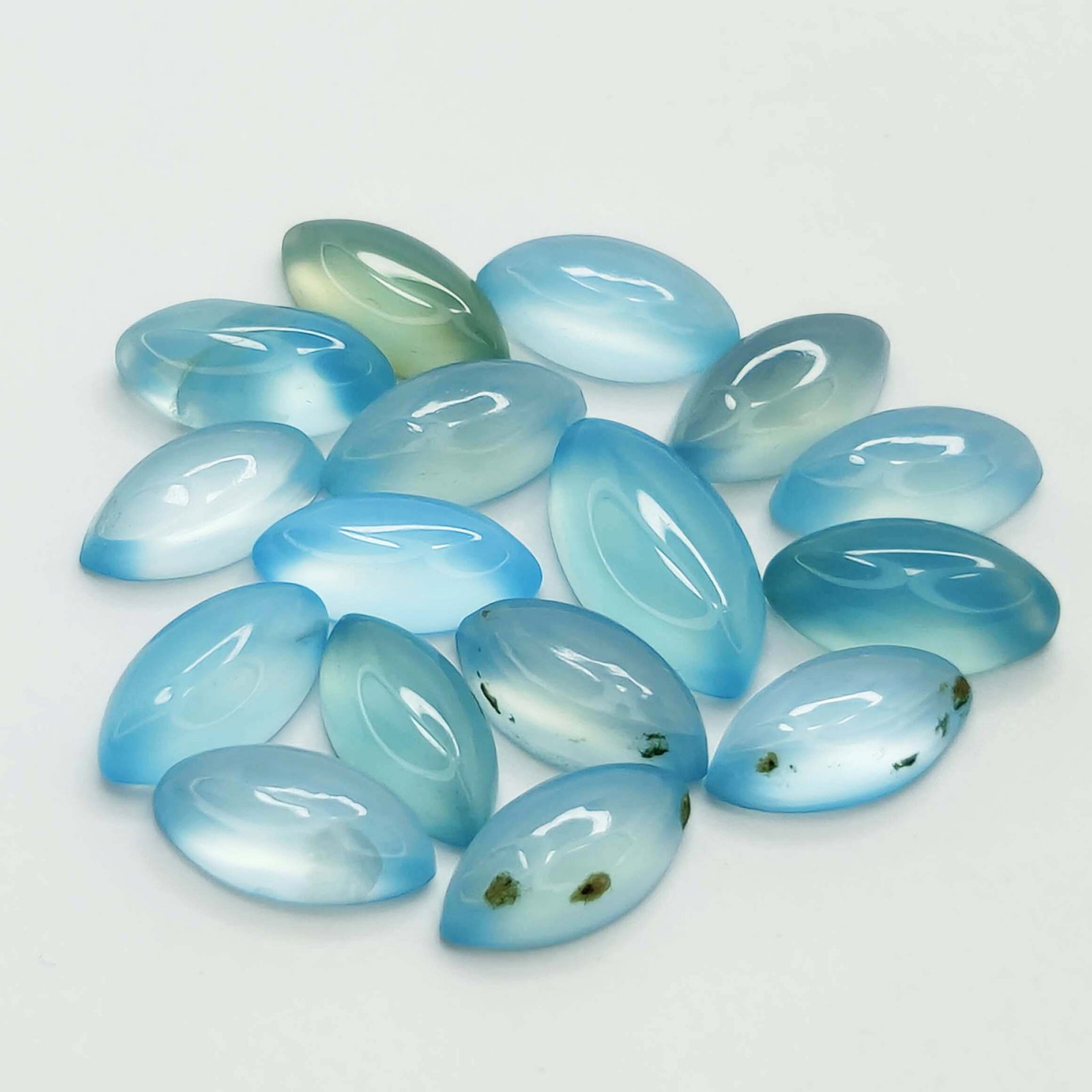 20.14 ct Natural Blue Chalcedony Set: Gemstones: Natural Chalcedony /Carat Weights: 20.14 ct /Size or Dimensions: 10 X 5 mm