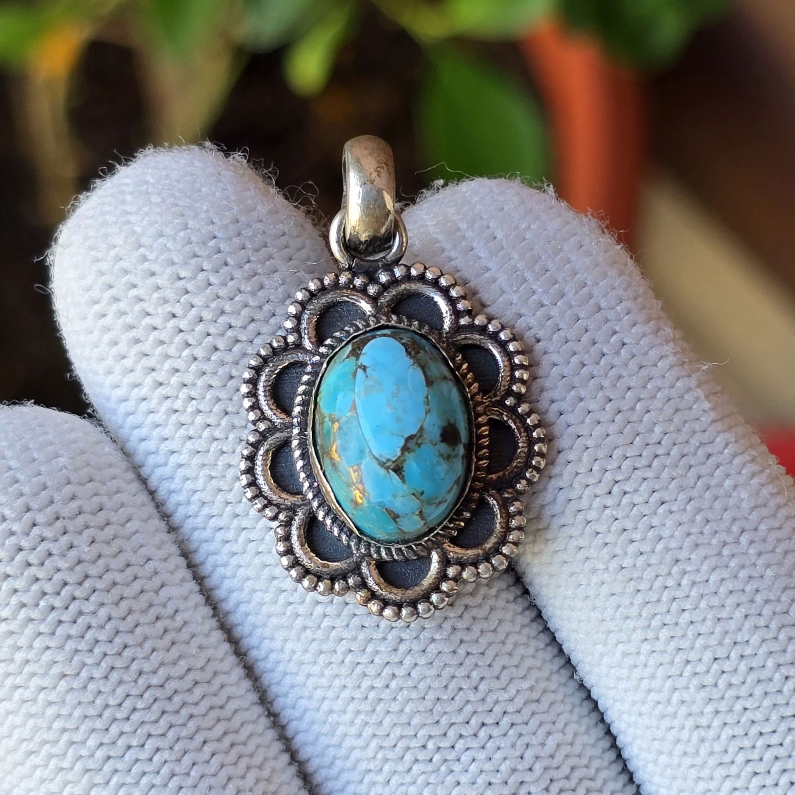 32.20 ct Sterling Silver Composite Turquoise Pendant (1 of 3)