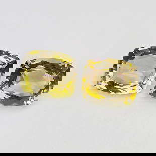 10.42 ct "Top Qulaity" Natural Yellow Mystic Quartz Pair: Gemstones: Natural Mystic Quartz /Carat Weights: 10.42 ct /Size or Dimensions: 12 X 10 X 5.90 to 7.00 mm /Treatment: Coated