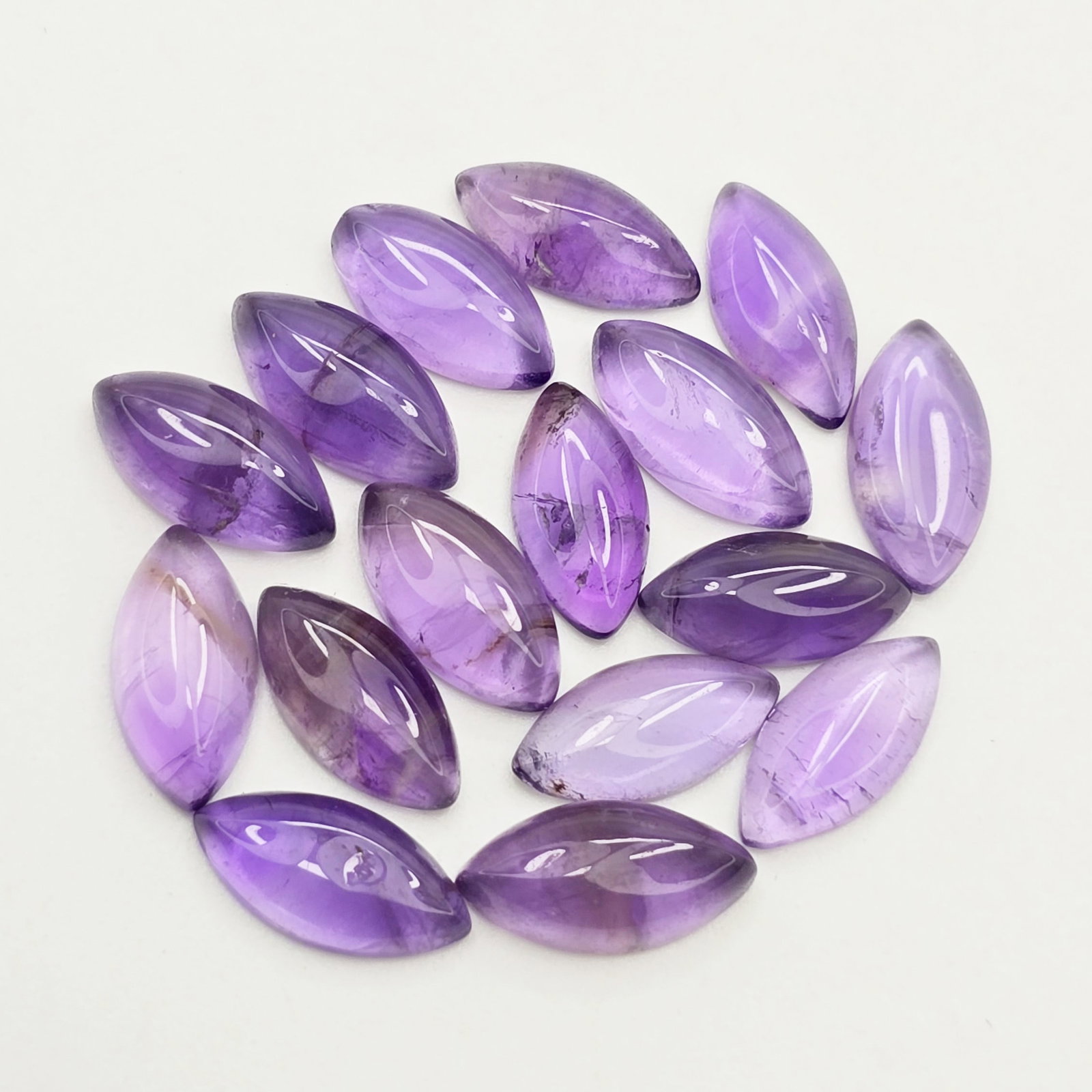 16.10 ct Natural African Amethyst Cab Marquise Set: Gemstones: Natural African Amethyst /Carat Weights: 16.10 ct /Size or Dimensions: 10 X 5 mm /Origin : Africa