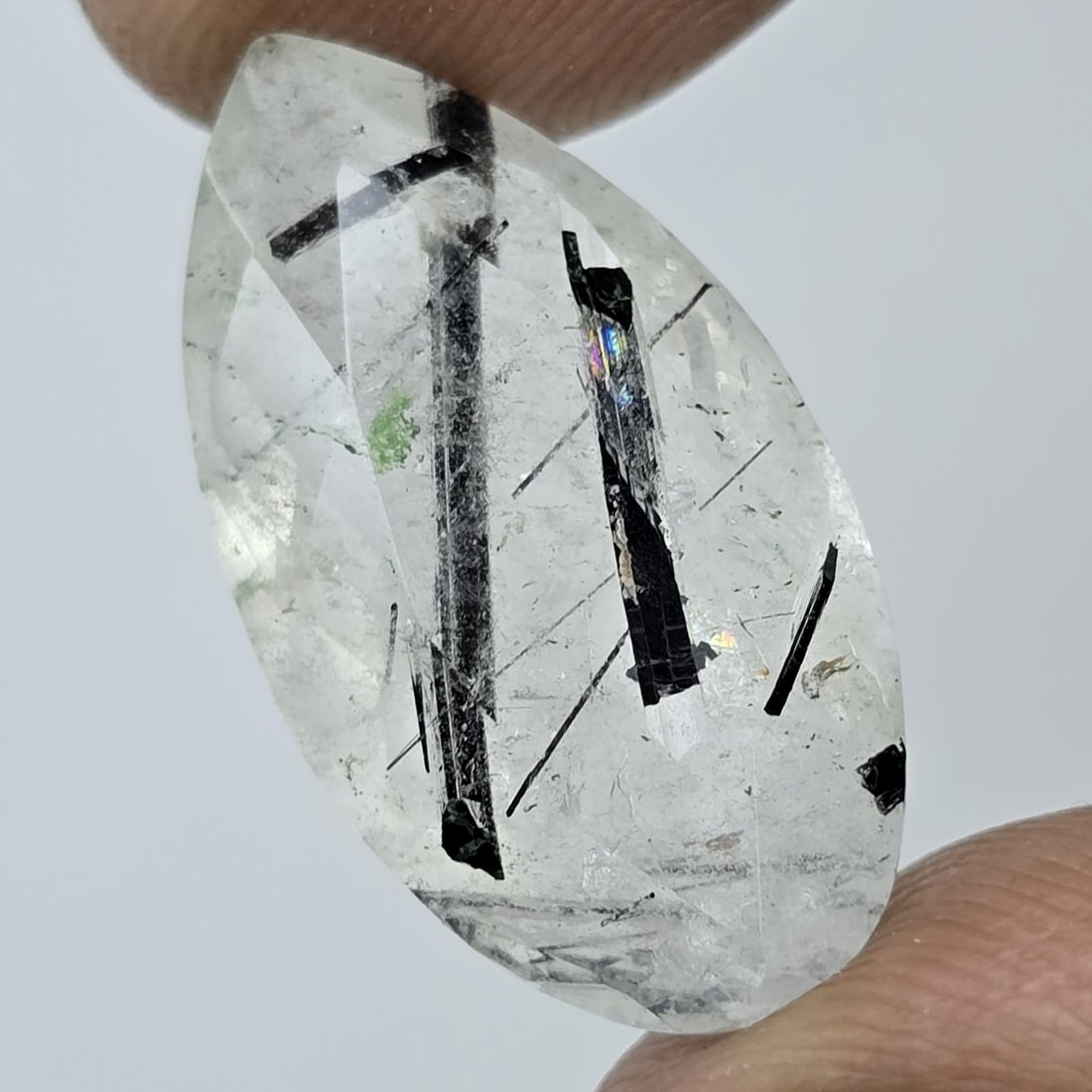 12.86 ct Natural Black Rutile Quartz Pear Cut: Gemstones: Natural Rutile Quartz /Carat Weights: 12.86 ct /Size or Dimensions: 22.40 X 12 X 7.60 mm /Treatment: No