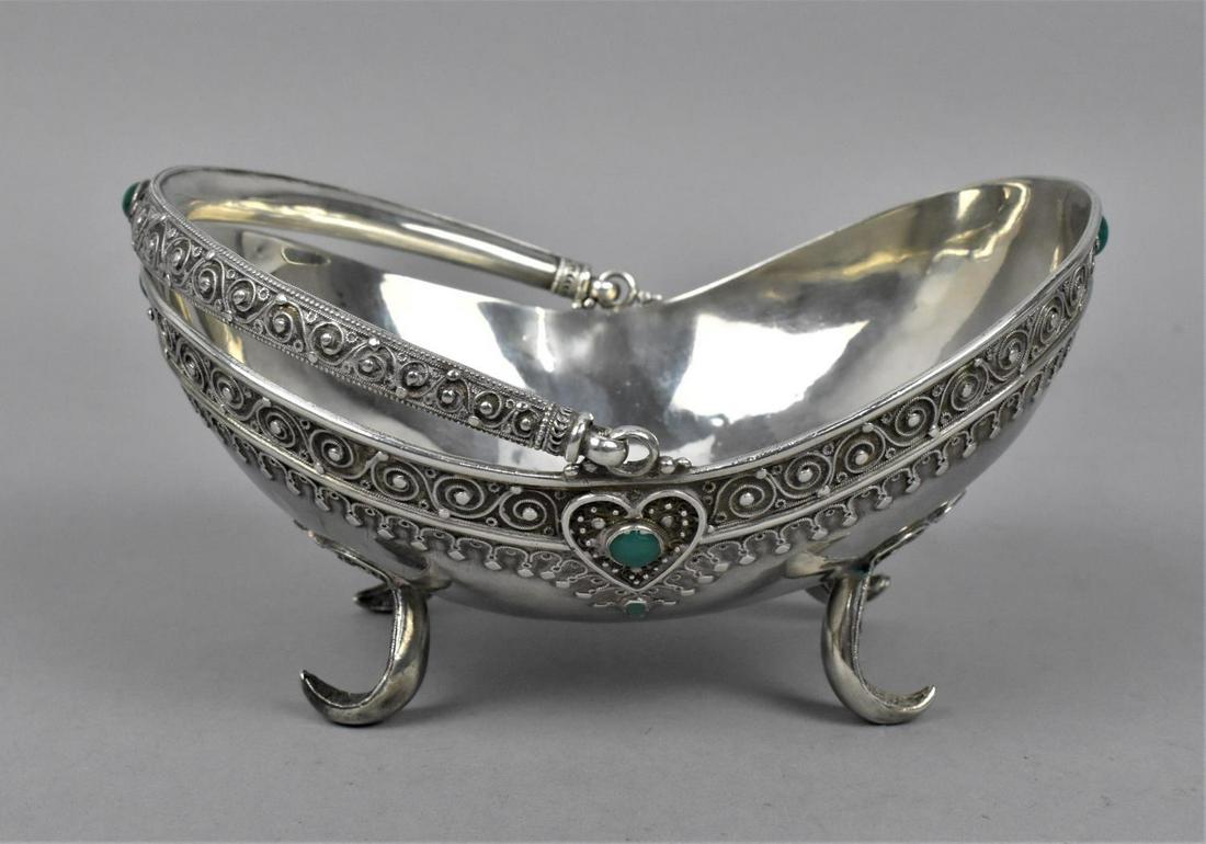 A jewelled silver Judaica footed basket bowl, of oval (1 of 5)