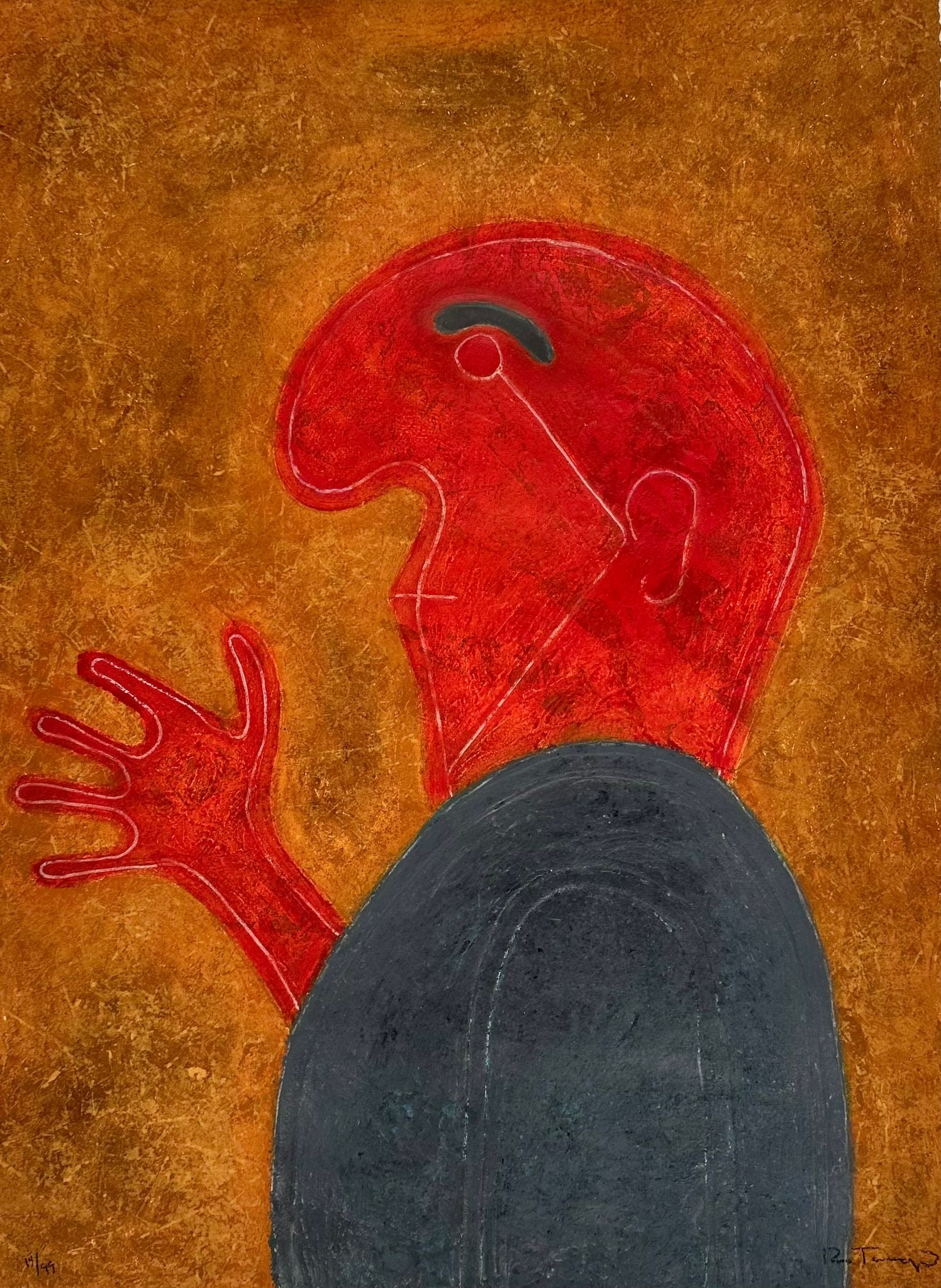 RUFINO TAMAYO, Personaje de Perfil (PERSONAGE IN PROFILE), 1980.: Artist: Rufino Tamayo (1899–1991)Title: Personaje de Perfil (Personage in Profile)Year: 1980Medium: EtchingPrinted Area: 76 × 56 cmPaper Size: 76 × 56 cmEdition: 14/99Details: Signed and numbered