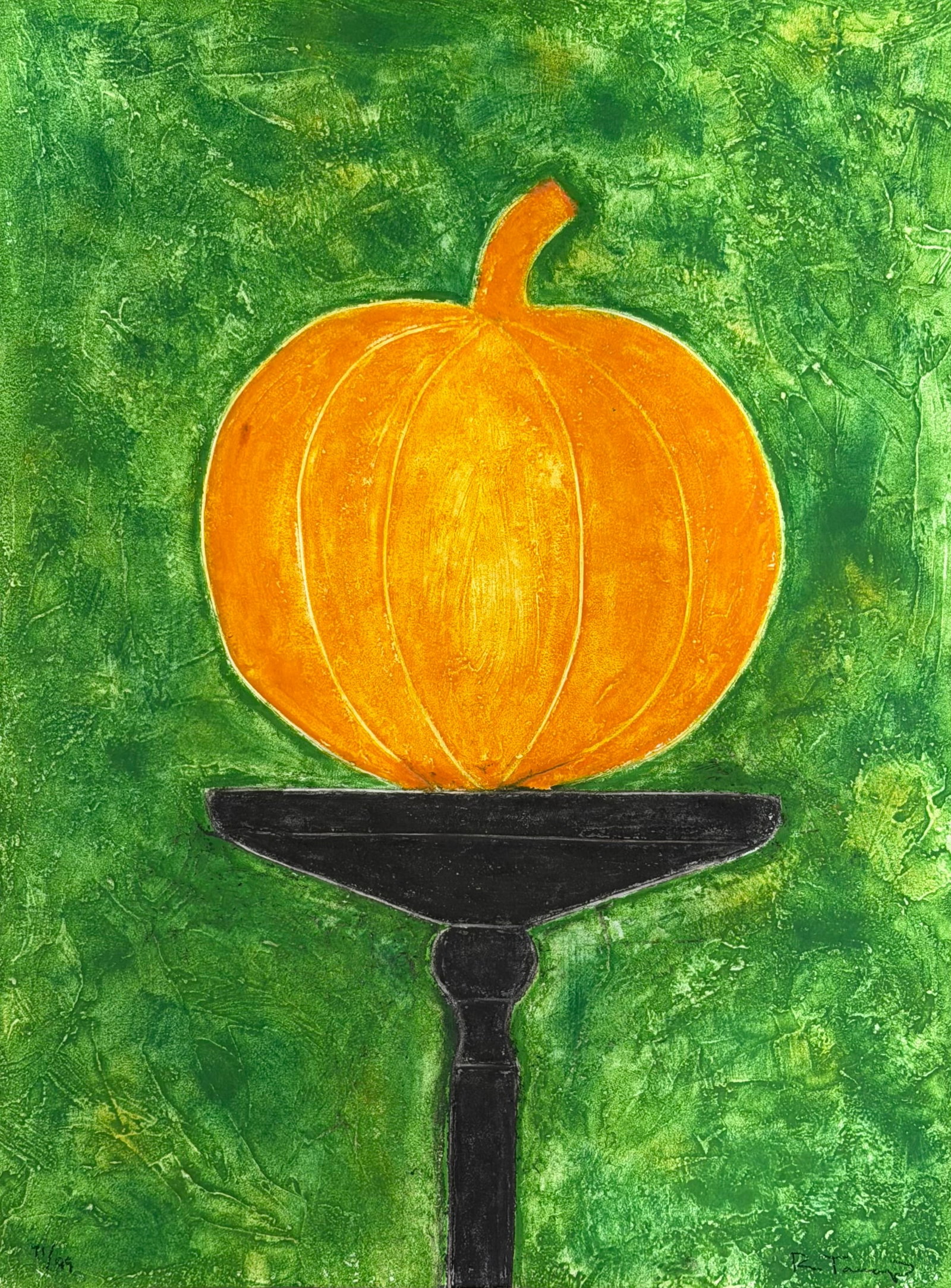 RUFINO TAMAYO, La Calabaza (The Pumpkin), 1984: Artist: Rufino TamayoTitle: La calabaza (The Pumpkin)Year: 1984Medium: EtchingPrinted Area: 76 x 55.5 cmPaper Size: 76 x 55.5 xm Signature: Signed and numbered in crayonDocumentation: Private Collecti