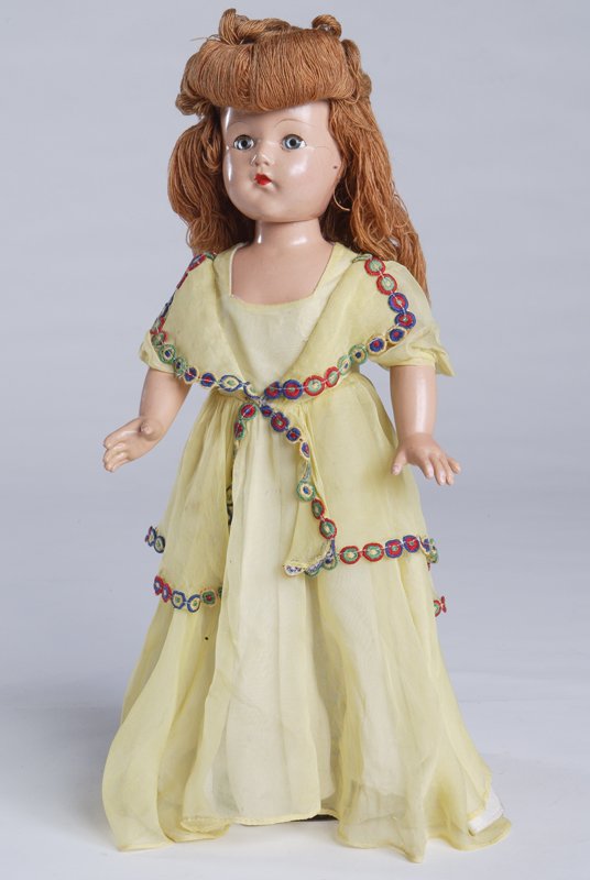 Effanbee Compo Doll w/Original Clothes & Yarn Hair: Doll is from the 1940's - WWII timeframe. 19" High. Condition: VG minor stress on left side of face.