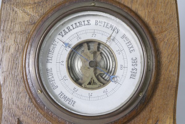 Circa 1905 Oak French Wall Thermometer / Barometer - 2