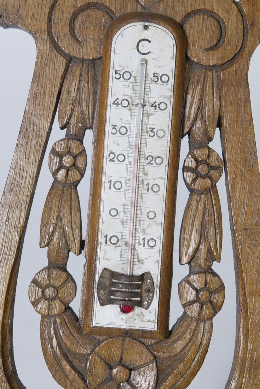Circa 1905 Oak French Wall Thermometer / Barometer - 3