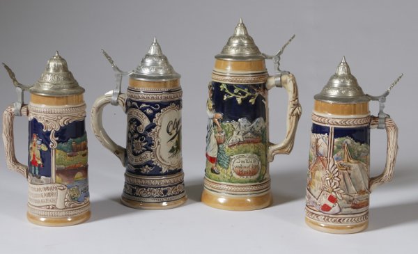 Collection Of 4 20th C. Porcelain Beer Steins
