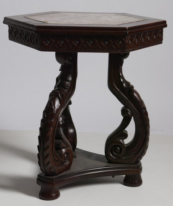 Chinese Style Carved Wood Side Table