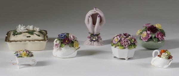 Collector's Lot Of 7 Floral Porcelain Table Articl