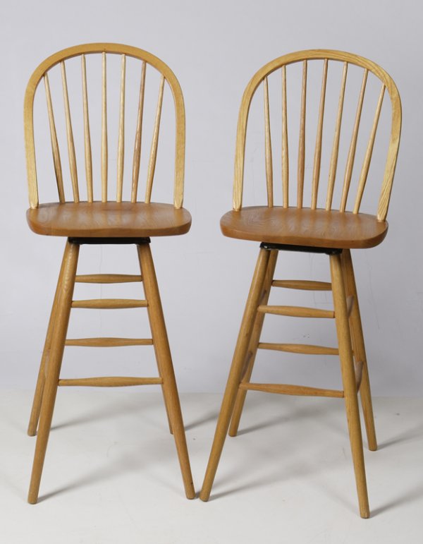 Pair of Highback Wooden Swivel Bar Stools