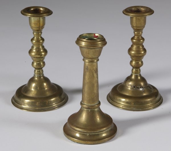 Collector's Lot Of 3 19th C. Brass Candlesticks