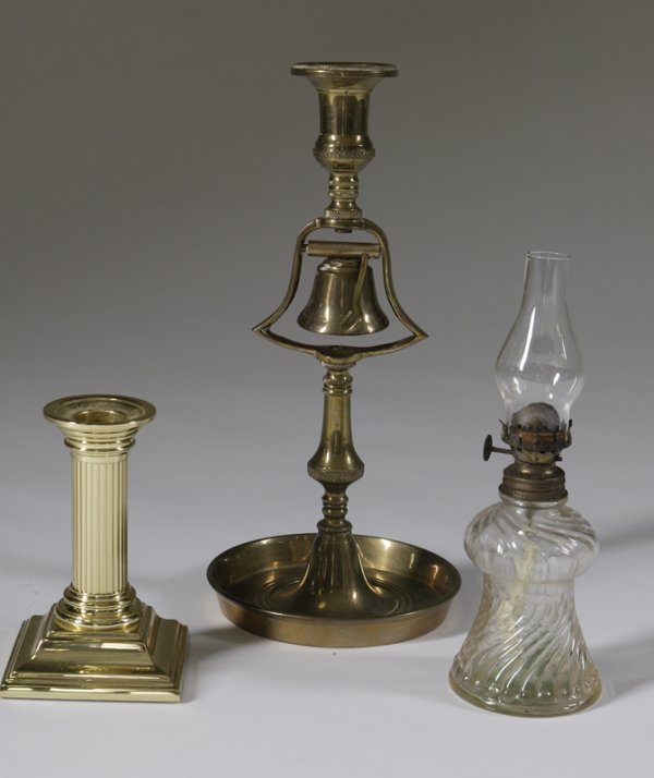 Small 19th C Oil Lamp With Two Brass Table Article