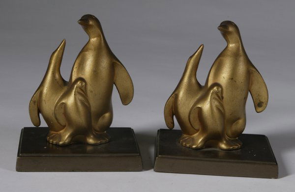 C/1930 Pair Frankart Gilt Spelter Bookends: Bird form nicely detailed, each measure 6" H (very minor wear).