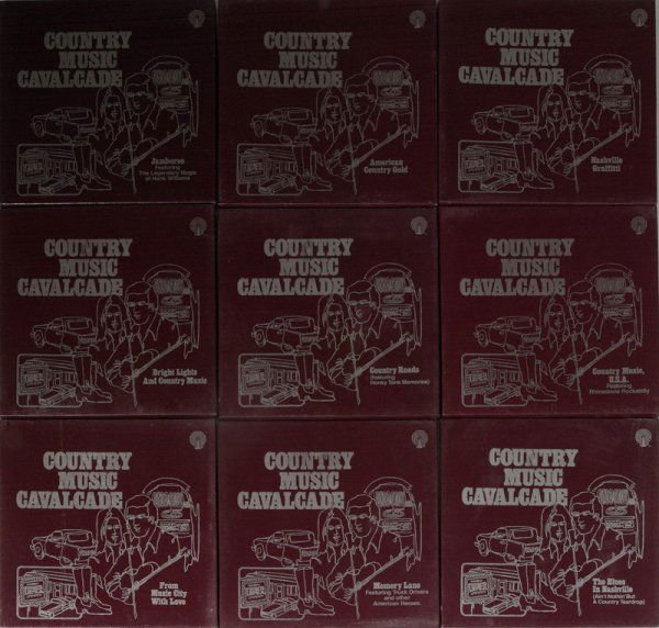 Collection Of "Country Music Cavalcade" Records: Circa 1980's, 18 records in custom fitting boxes from different themes in the history of country music from Candelite Music inculding "The Blues In Nasville (Aint Nothing But A Country Tear Drop), Mem