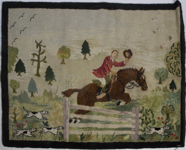 739Very Fine Early 20th C. Hooked Rug "Fox Hunt'