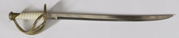 Miniature Replica CSA Scarab Letter Opener: Brass and ivory style handle with silver metal blade, stamped CSA on the top of the handle. 8" L; excellent condition.