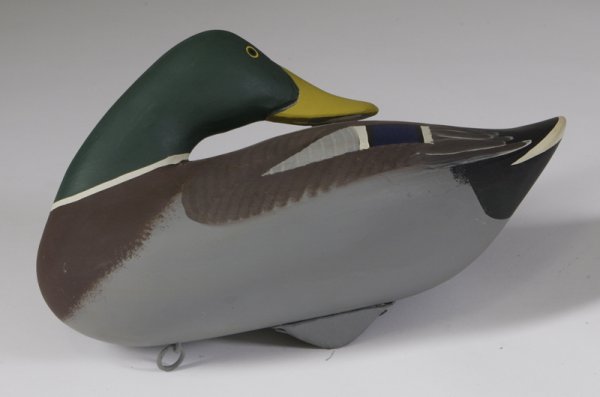 Dave Walker Mallard Drake Sleeper Decoy: From Harve De Grace, MD, all original paint fully rigged with cast lead keel weight, ring staple anchor line tie, 7"H x 14"W. Mint condition.
