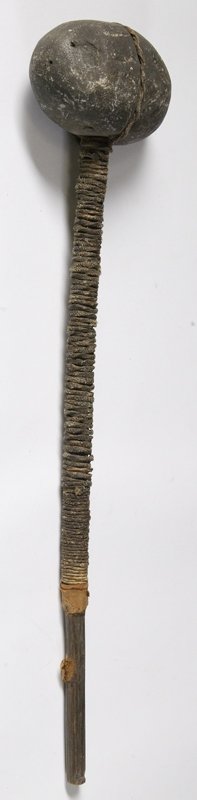 Ancient Pre-Historic Stone Ax w/Leather Haft: Purportedly authenticated by leading expert in MN to be 5000+ years old. Ax head is 7" L with overall length being 13-1/2".