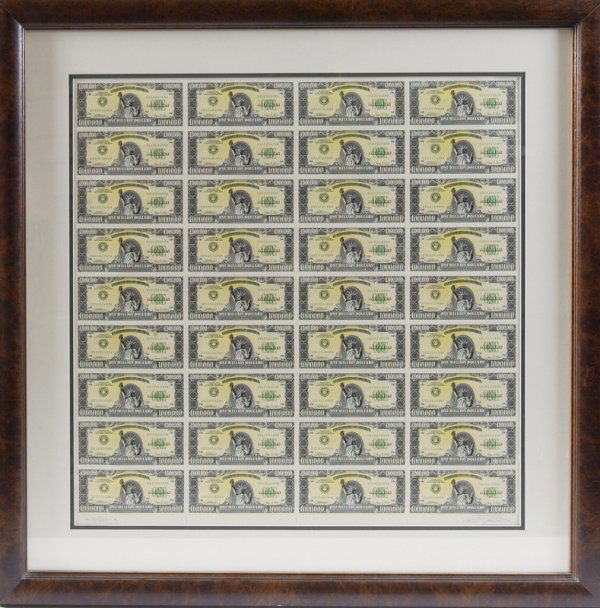 36 Million Dollar Bills, Uncut Sheet ABN, Signed: The Uncut Sheet of 36 Million Dollar Bills is a finely detailed Limited Edition Work Of Art and an "Authentic" collectible of the highest quality. Truly a wonderful piece of Financial Art for that som