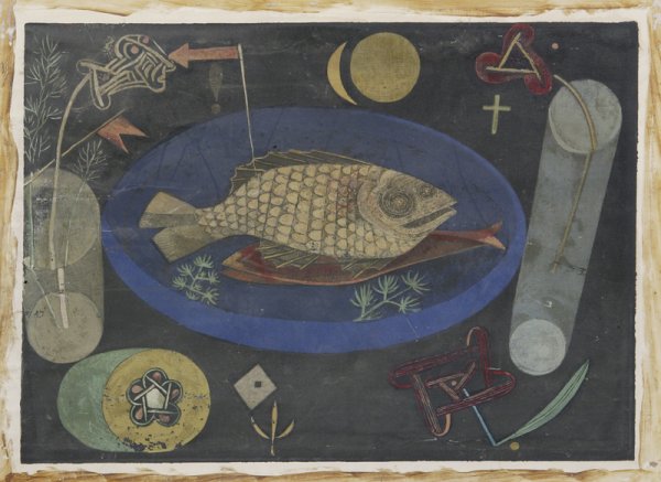 After Paul Klee, Silkscreen; "Around the Fish": Paul Klee, 1879-1940, Switzerland. Swiss-born painter and graphic artist, Paul Klee was born on December 18, 1879, in Munchenbuchsee, Switzerland, into a family of musicians. His personal, often gentl
