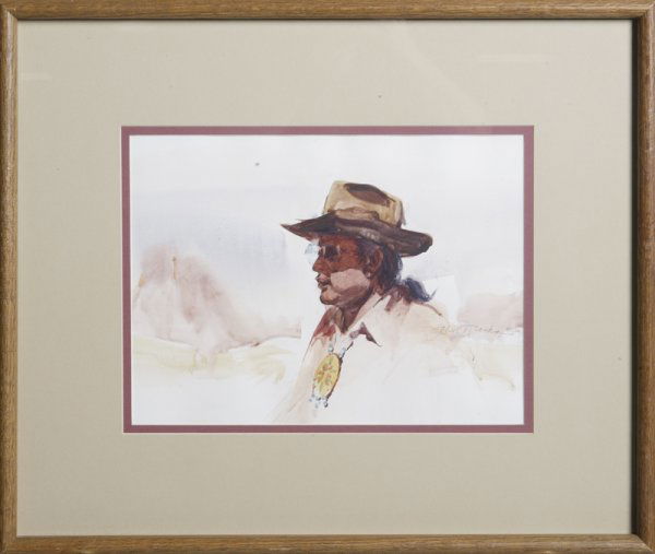 John Droska, Watercolor; Portrait: John Droska, 1920-2005, American. Resided in Georgia and California. Studied under Robert Wood, Rex Brandt, Howard Brodie and Tony Couch. John Droska has won numerous awards throughout California, Flo