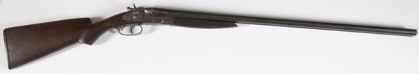Leader 12 Ga. Hammer SxS Shotgun: Serial #28579. Barrel length 32". Double trigger. 15" LOP. Rough shape, unsure as to working condition. All pieces match serial numbers. Private collection Lake Orion, Michigan.