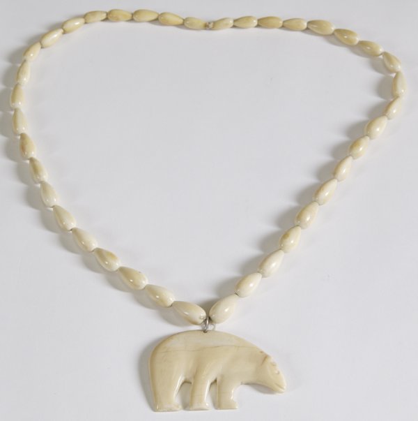 266 Inuit Carved Bone Polar Bear Necklace