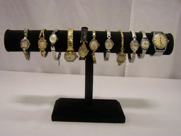 Lot of Eleven Ladies Wristwatches: Large lot of ladies wristwatches in silver and gold tone include several Bulova, Helbros, Tissot etc. Good overall condition. Unknown working order.