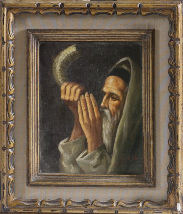 L. Williams Oil Painting on Canvas Laid on Board: Depicting a bearded Turkish man blowing an animal horn. 10" H x 8" W. Signed LR L. Williams. Probably continental. Needs cleaning. Mounted in a carved wood frame, with chips to surface, and probably n