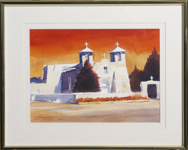 John Droska, Watercolor; "San Francisco Mission": John Droska, 1920-2005, American. Resided in Georgia and California. Studied under Robert Wood, Rex Brandt, Howard Brodie and Tony Couch. John Droska has won numerous awards throughout California, Flo