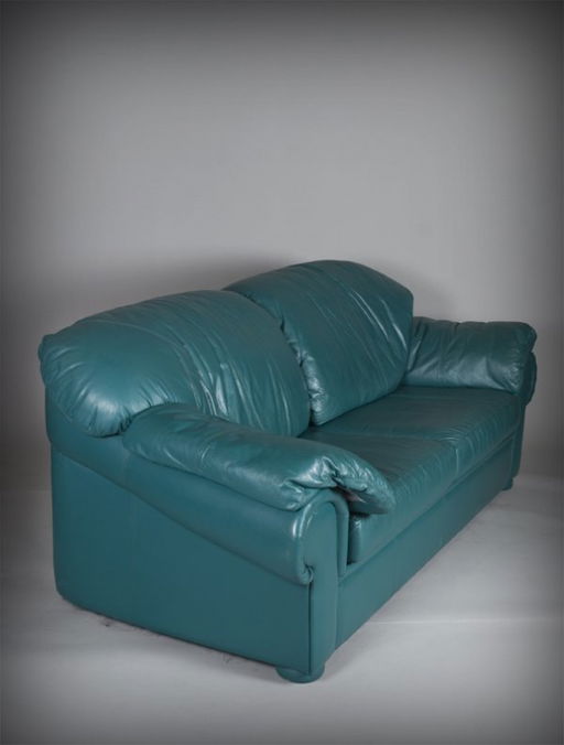518 Natuzzi Turquoise Italian Leather Sofa