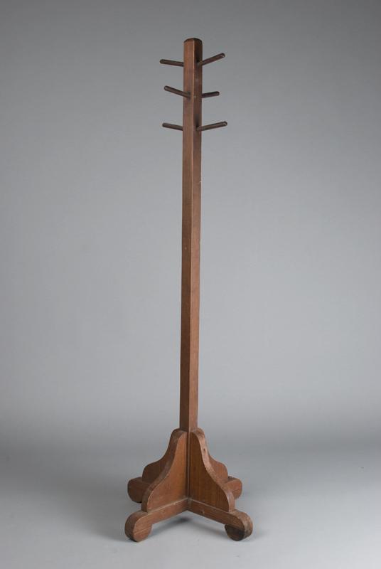 Early American Herb Drying Rack In White Pine: With 6 hooks, on 4 feet with red stain 19th C, 40"H, very good condition.