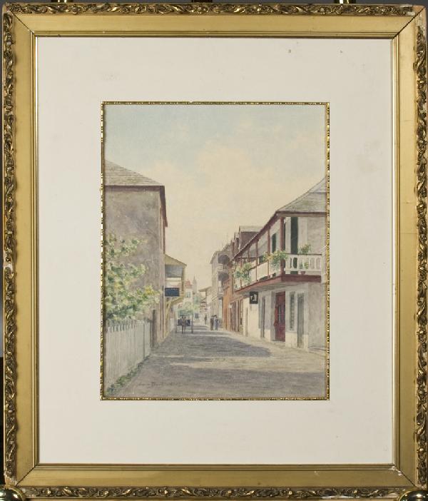 Armin Buchterkirch Watercolor On Paper: Depicting a town street with horse drawn wagon and people. Armin Buchterkirch ( 1859-1915 ) was a New York and California artist known for his landscapes and coastal scenes. Signed lower left 12.25" H