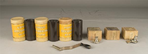 Edison Reproducers, Cylinders & Crank Handle: Includes Model H reproducer in box, an empty Model H box, a Edison Recorder in box, 3 blank boxed cylinders like new, and a crank handle. Private collection Oxford, Michigan.