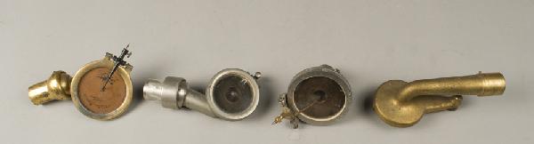 4 Antique Phonograph Reproducers: Includes 2 reproducers to convert Edison diamond disc to play standard records. A Pathe reproducer with sapphire needle. And a diamond disc reproducer.