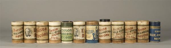 Collection of 10 Boxed Edison Cylinders: Includes "Blue Danube Waltz," "Talking a Busy Week at Pumpkin Centre," and many others. Also includes 2 cylinder boxes. Private collection Oxford, Michigan.