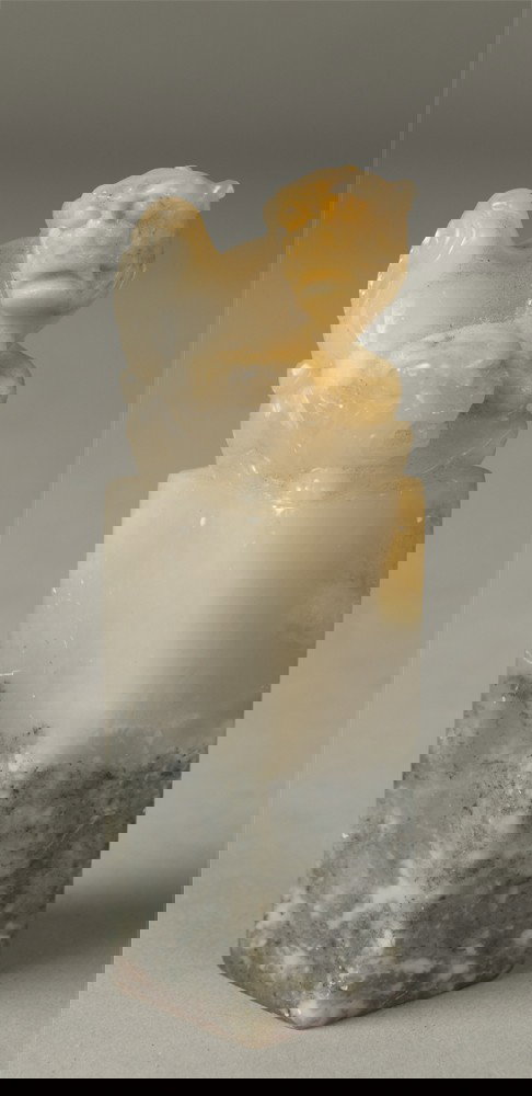 Chinese Carved Soapstone Seal: Six character mark on bottom with foo lion carving on top of stone. 3.25" L, some small chips around base and on foo lion.