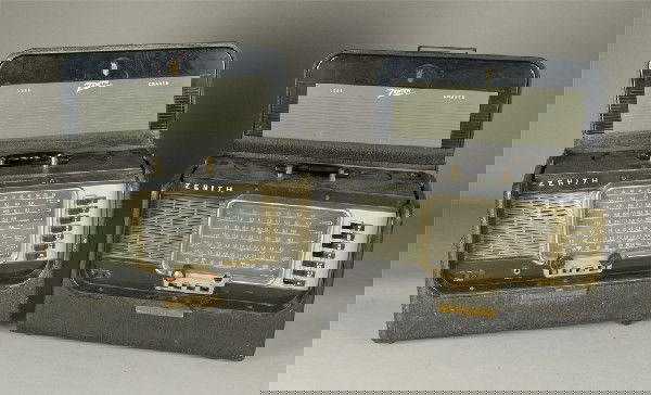 (2) Zenith Transoceanic Short-wave Radios, B-600: Manufactured in 1960, this is the last of the -600 models. Each includes a copy of the schematic diagram which includes the alignment instructions and parts list. 11" H x 17" W x 8" D, unknown working