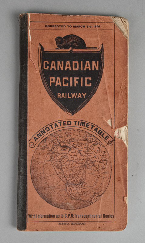 Antique Canadian Pacific Railway Time Table: Time table booklet dated March 3rd, 1894. Full of writing throughout. 9" L, wear to edges, toning throughout.
