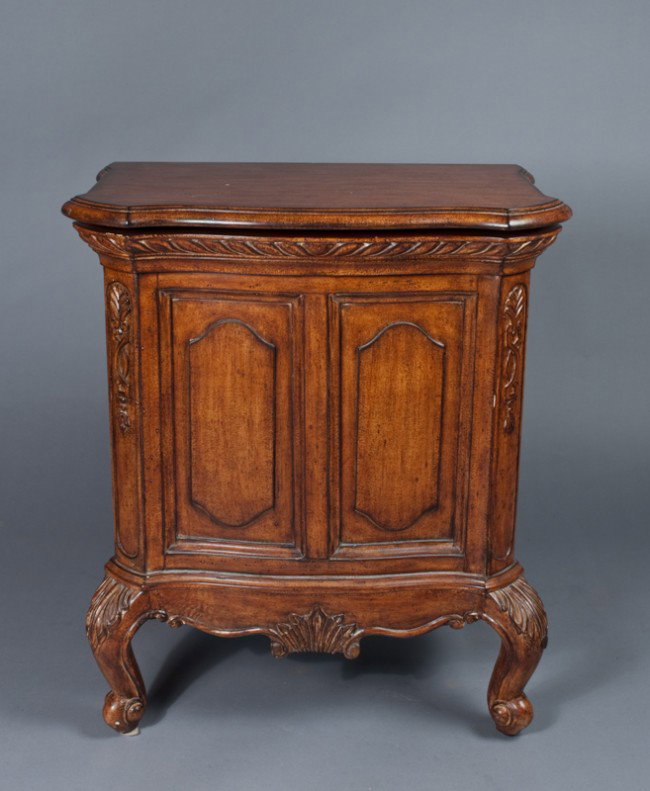 Wooden Laundry Hamper Cabinet: Decorative hamper gives the appearance of a two door cabinet on four legs. Top lifts and there are four air vents in the reverse. 32" H x 28" W x 18.5" D. Nicks and abrasions consistent with use.