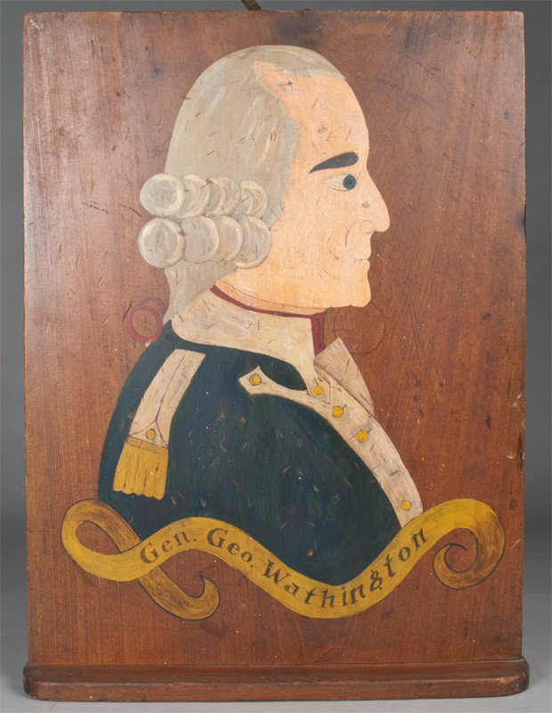 G. Homan Oil Painting On Thick Pine Panel: Depicting General George Washington n side profile, signed lower left on ribbon, 24.25"H x 18"W.