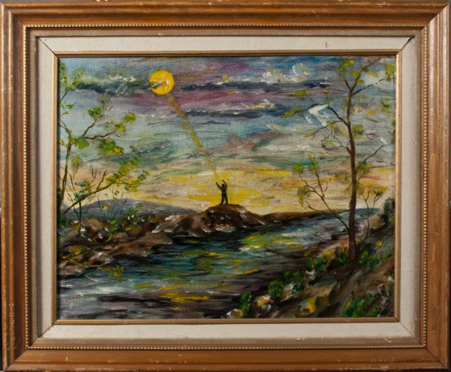 Robert Sawicki Oil Painting on Board: Titled "An Anguished Soul." Robert Sawicki (1942-1993) was an American artist, signed lower right and dated 1967, 14"H X 7.5"W sight. Private Collection Huntington Woods, MI.